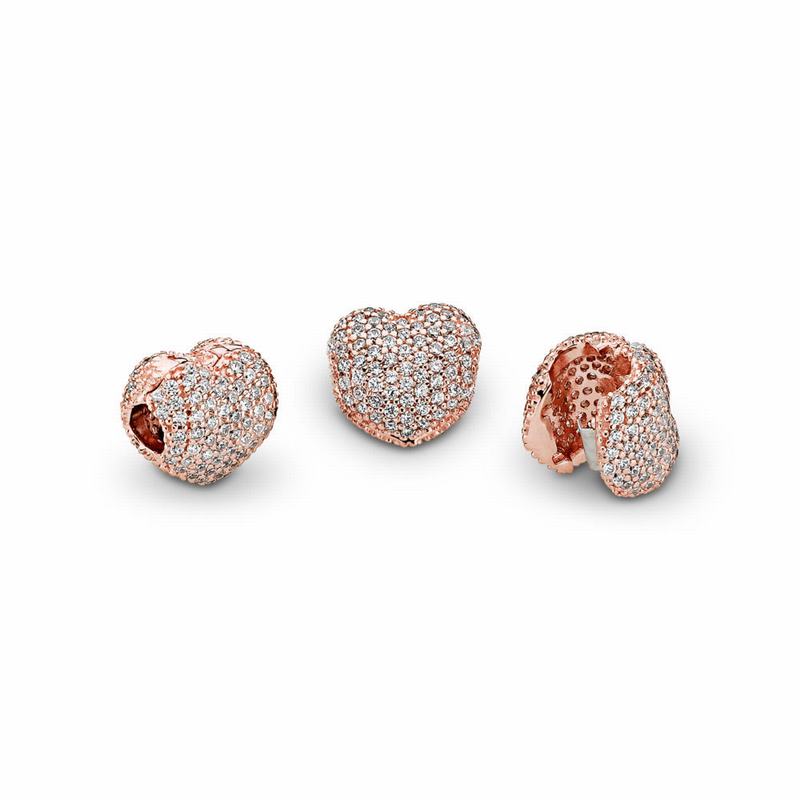 Pandora Rose™ Pavé Open My Heart Clip Ireland - Pandora Rose/Cubic Zirconia - 345218VSC